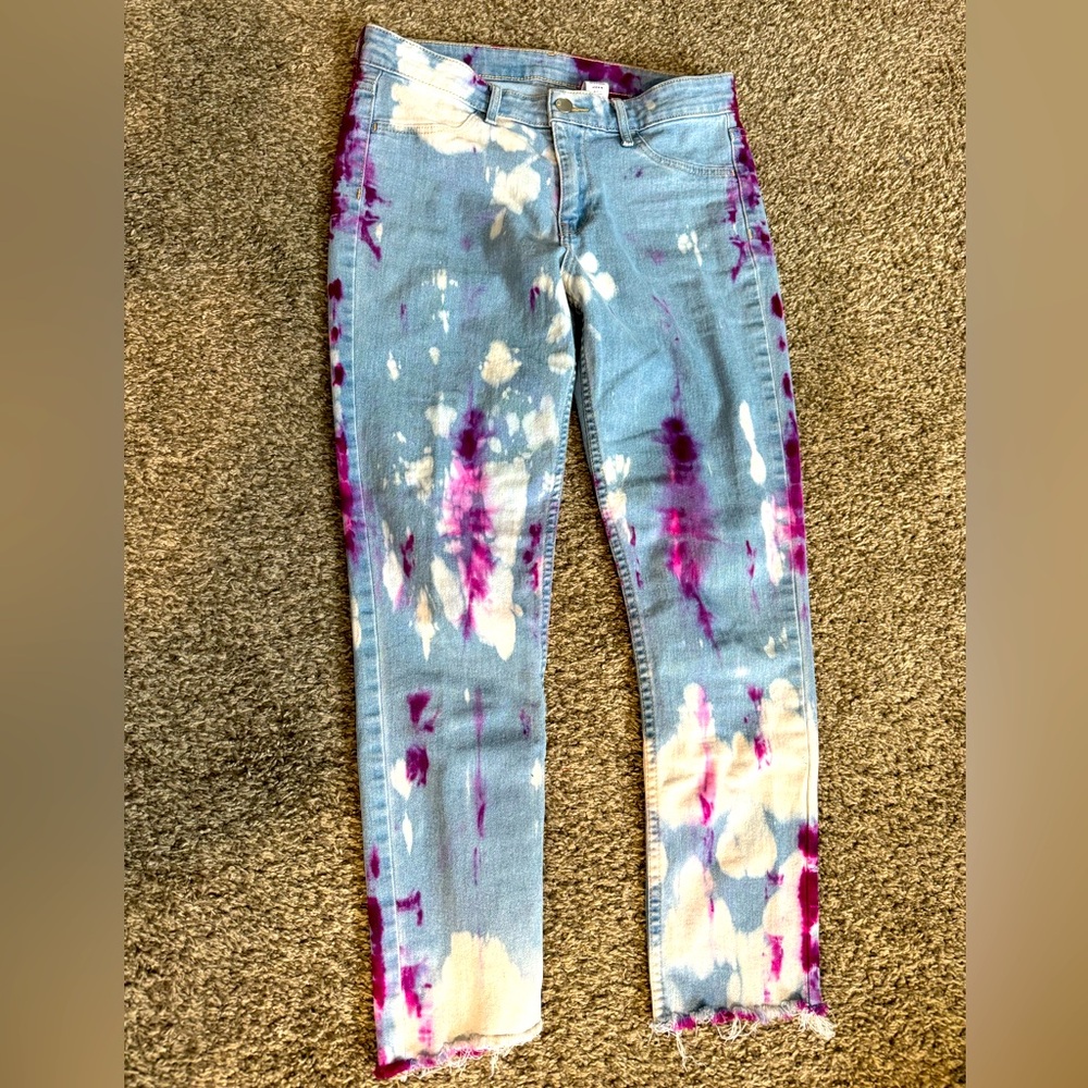 OOAK Upcycled funky denim jeans, waist 28“